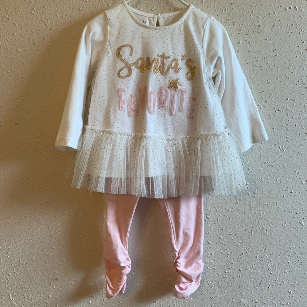 Mud Pie Santa’s Favorite Tunic & Legging Size 12 - 18 months baby girl holiday